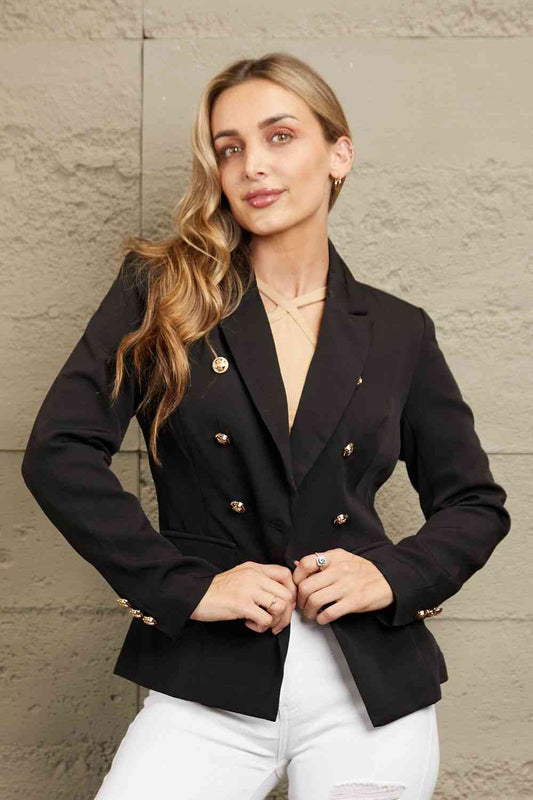 Double Take Double-Breasted Padded Shoulder Blazer - Posh Country Lifestyle Marketplace