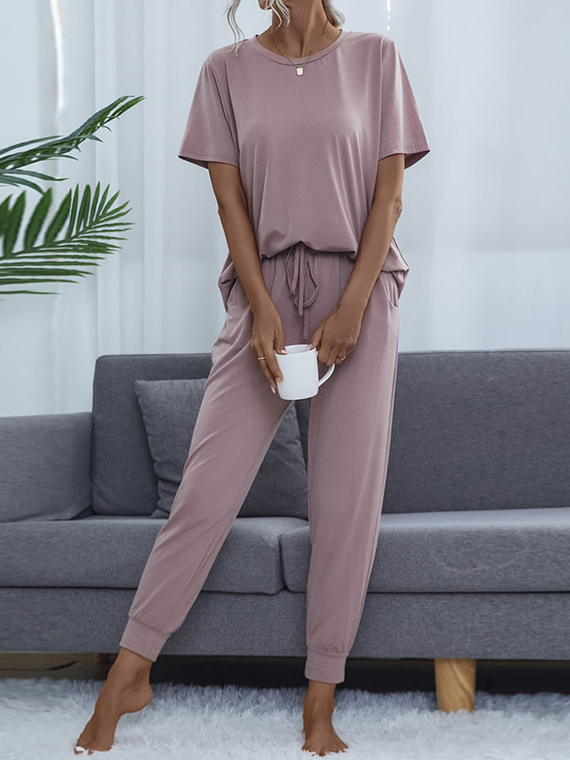 Round Neck Short Sleeve Top and Pants Set - Posh Country Lifestyle Marketplace