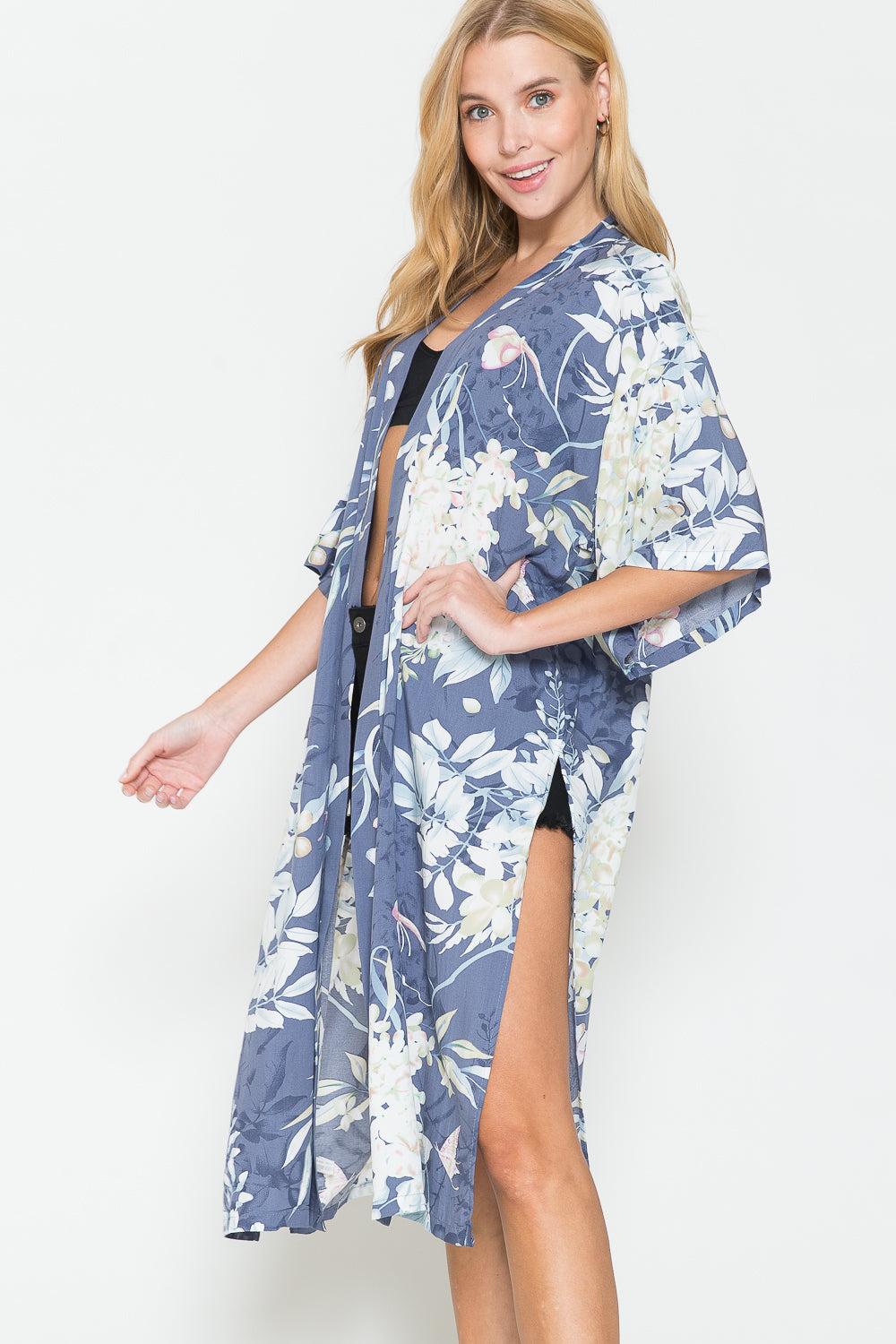 Justin Taylor Botanical Print Split Cover Up Kimono - Posh Country Lifestyle Marketplace