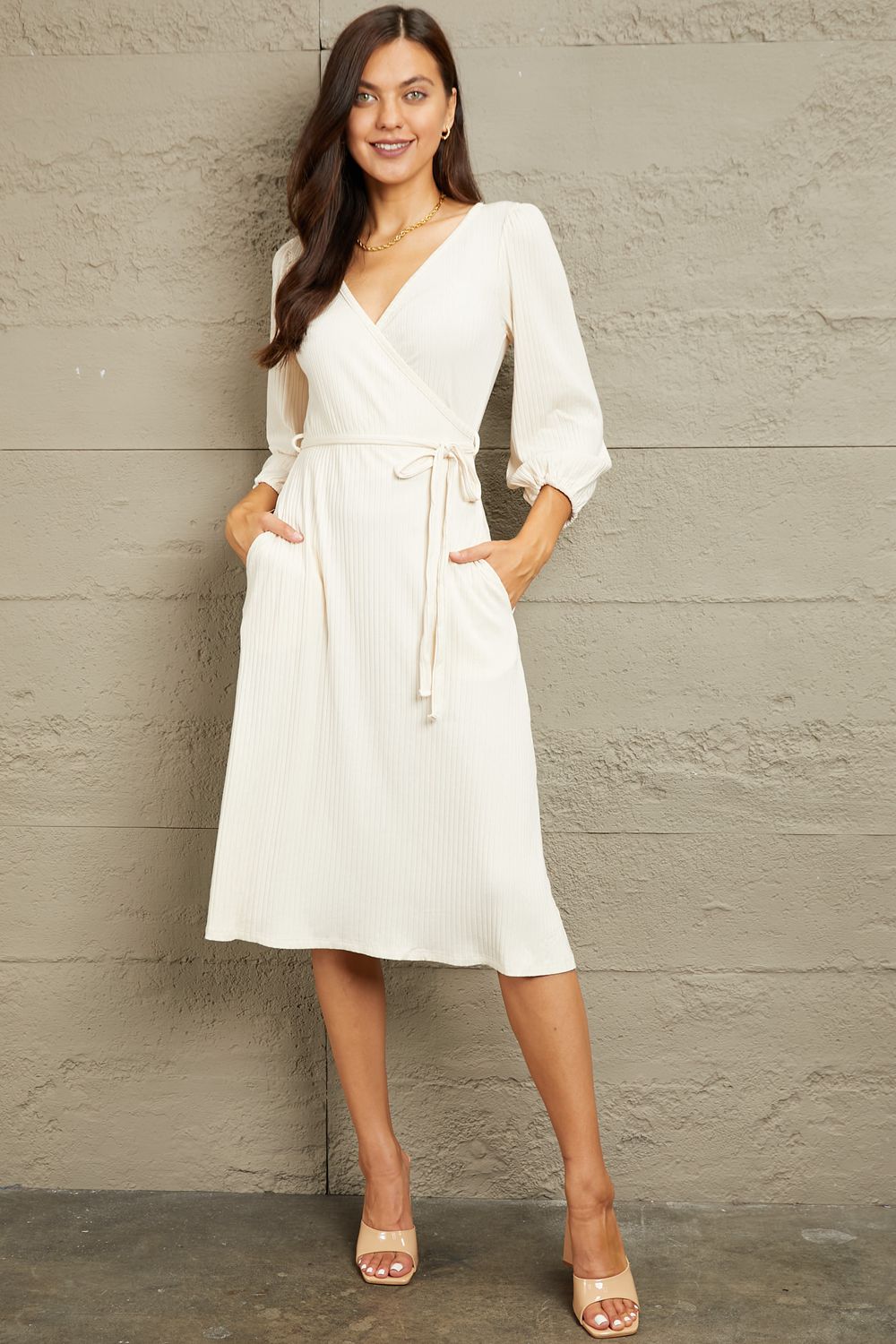 Culture Code Full Size Surplice Flare Ruching Dress - Posh Country Lifestyle Marketplace