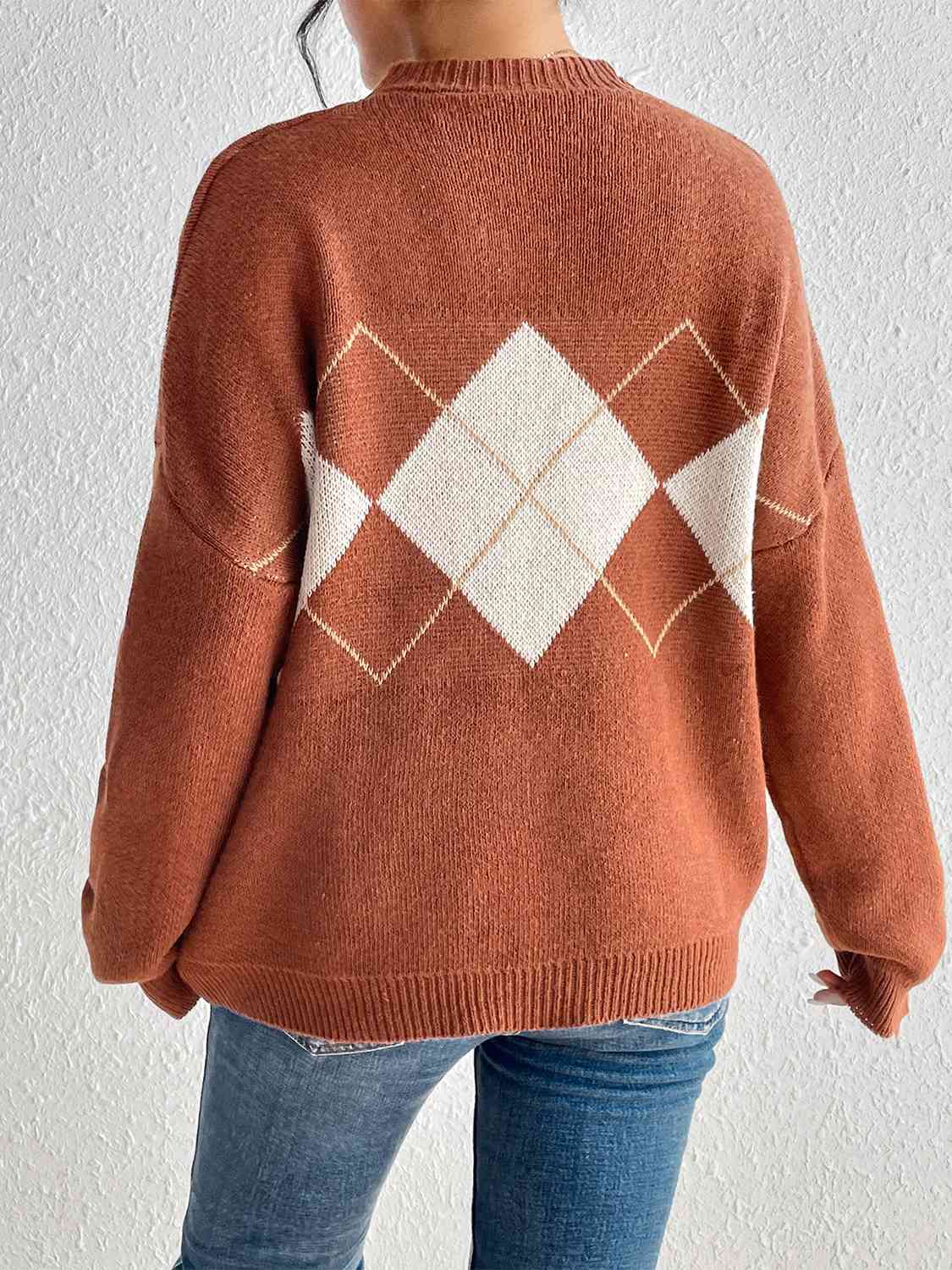 Geometric Dropped Shoulder Sweater - Posh Country Lifestyle Marketplace