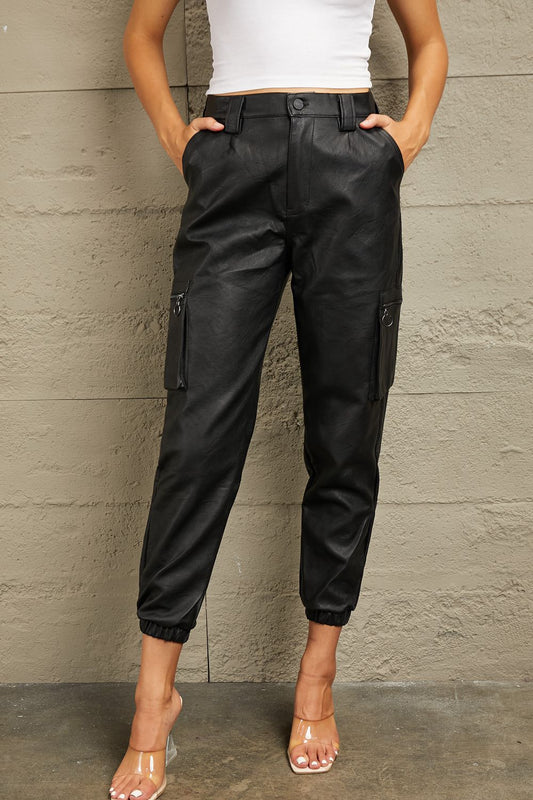 Kancan High Rise Leather Joggers - Posh Country Lifestyle Marketplace