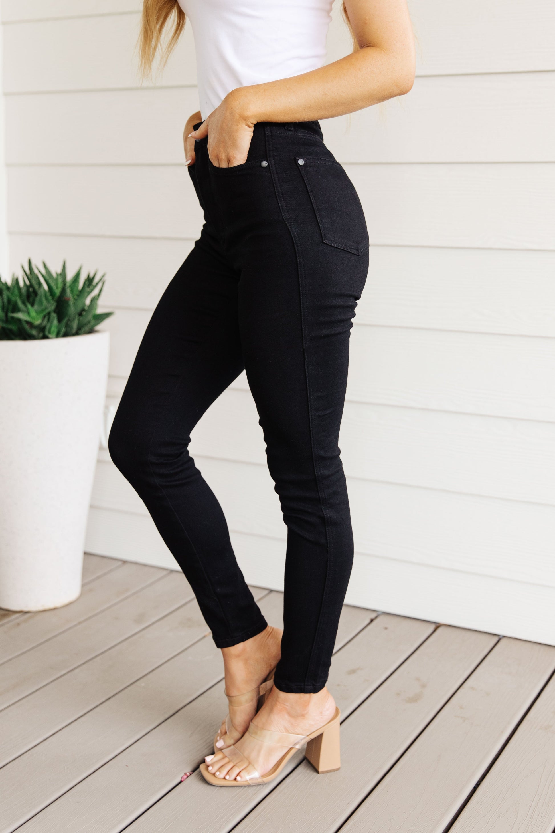 Audrey High Rise Control Top Classic Skinny Jeans in Black - Posh Country Lifestyle Marketplace