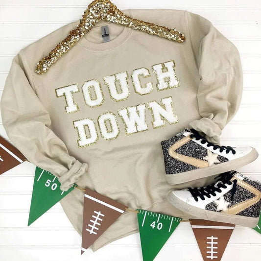Touchdown Patch Sweatshirt in Sand - Posh Country Lifestyle Marketplace