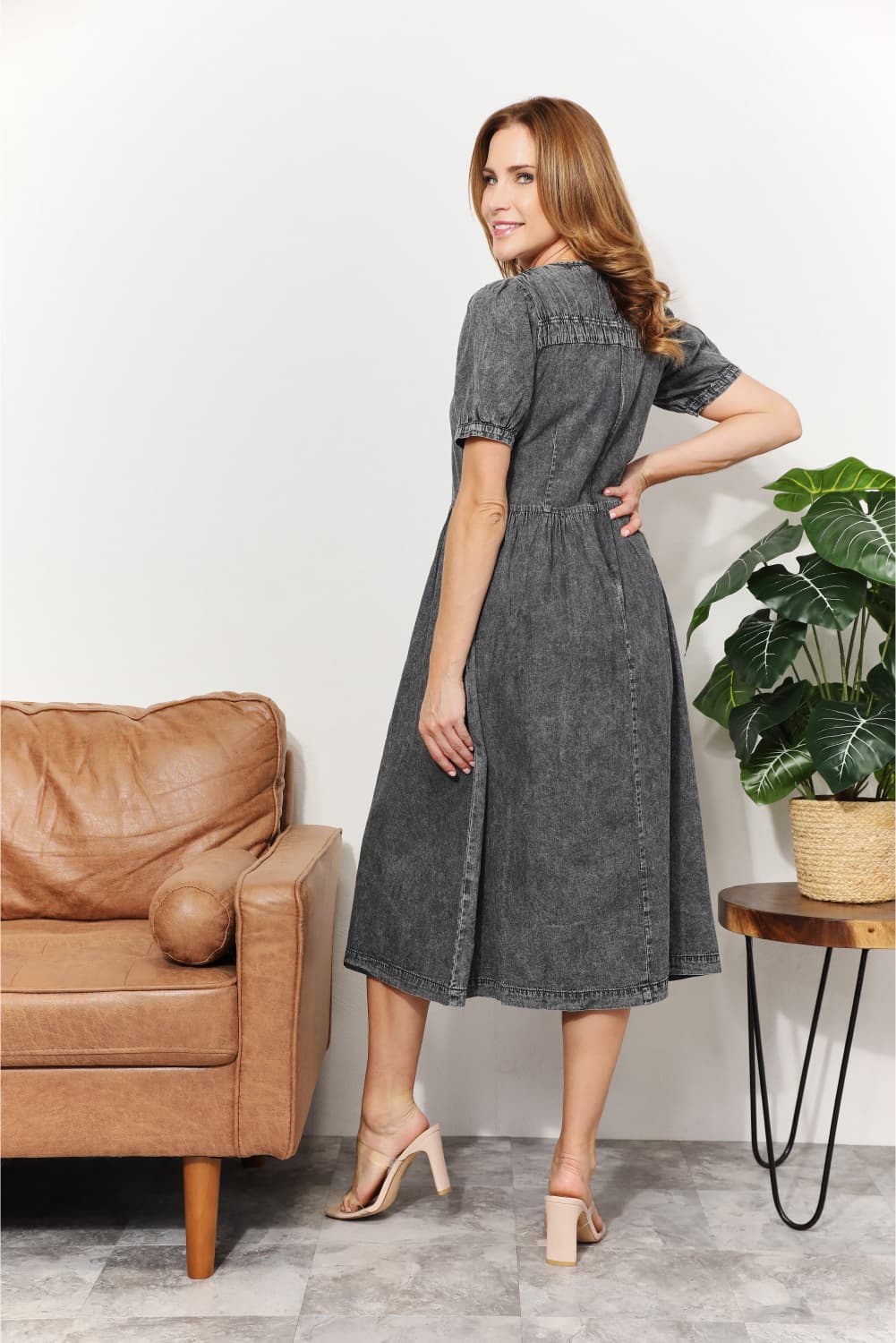 And The Why  Full Size Washed Chambray Midi Dress - Posh Country Lifestyle Marketplace