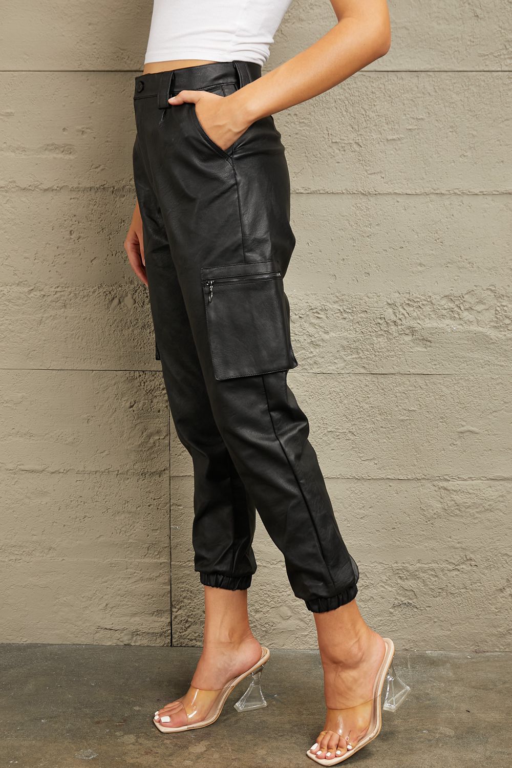 Kancan High Rise Leather Joggers - Posh Country Lifestyle Marketplace