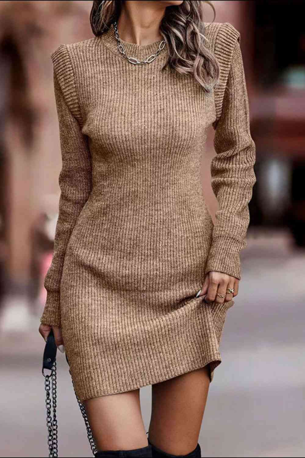 Rib-Knit Round Neck Sweater Dress - Posh Country Lifestyle Marketplace