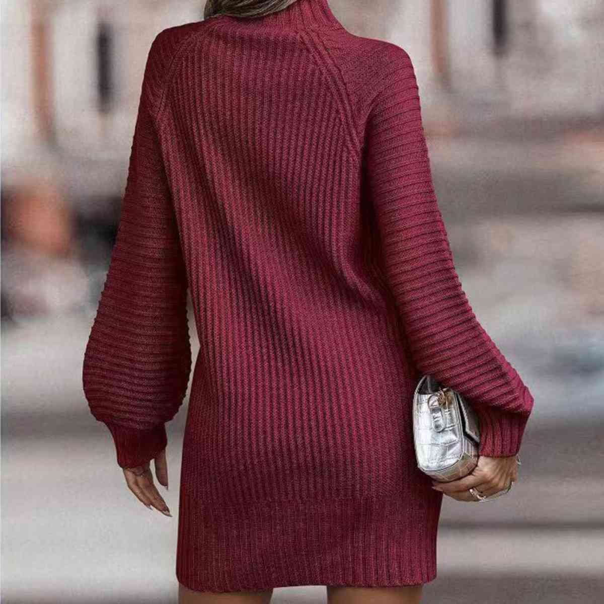 Mock Neck Lantern Sleeve Sweater Dress - Posh Country Lifestyle Marketplace